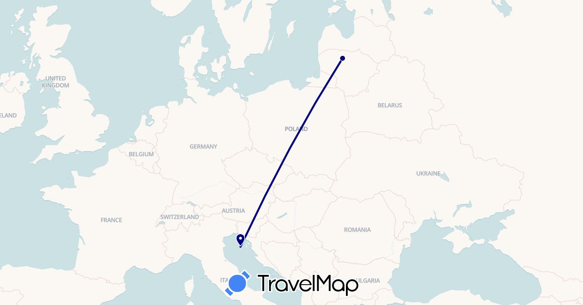 TravelMap itinerary: driving in Croatia, Lithuania (Europe)